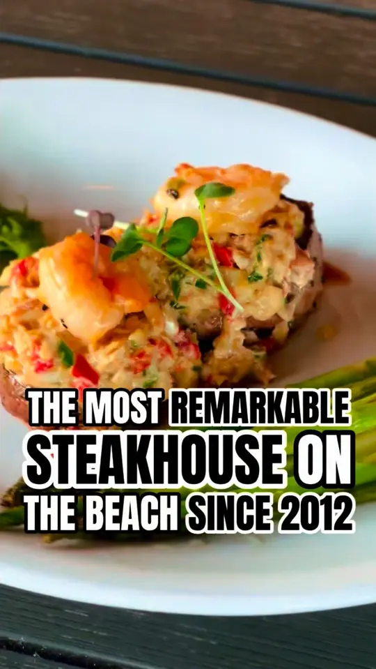 1200 Chophouse in St. Pete Beach showing review, shrimp wrapped scallops, crab & shrimp topped filet, video by St. Pete is Awesome on Facebook