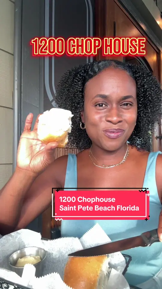 1200 Chophouse in St. Pete Beach showing food review, chicken marsala, honey butter, mashed potatoes, flourless chocolate cake, video by ntashahall on TikTok