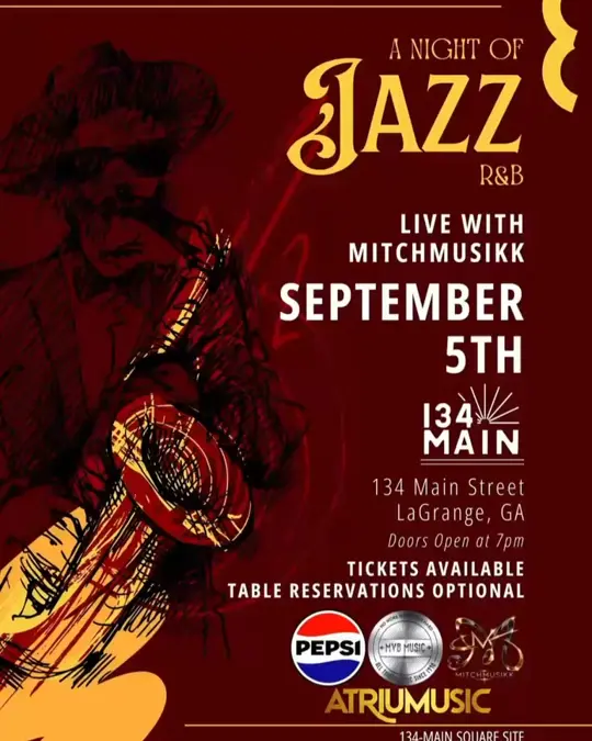134 Main in LaGrange showing live music, jazz, r&b, drinks, atmosphere, video by Atriumusic on Facebook