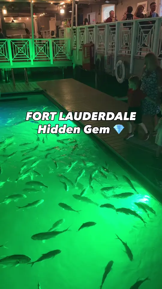 15th Street Fisheries in Fort Lauderdale showing dockside dining, feeding tarpon, fish jumping, video by fortlauderdaledowntown on TikTok