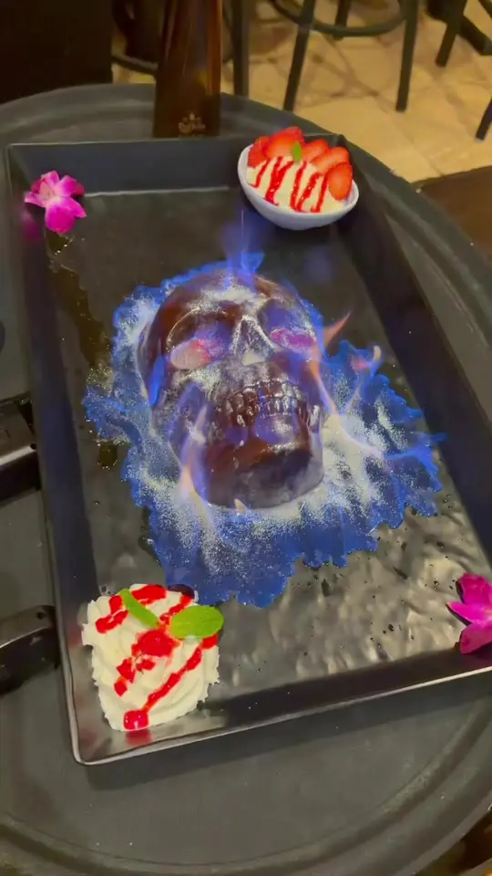 1810 Tacos y Tequila in Jacksonville showing review, visit, drinks, fresh tableside guac, godzilla burrito, ocean, land & fire dish, salmon salad bowl, skull dessert, video by stephenychau on TikTok