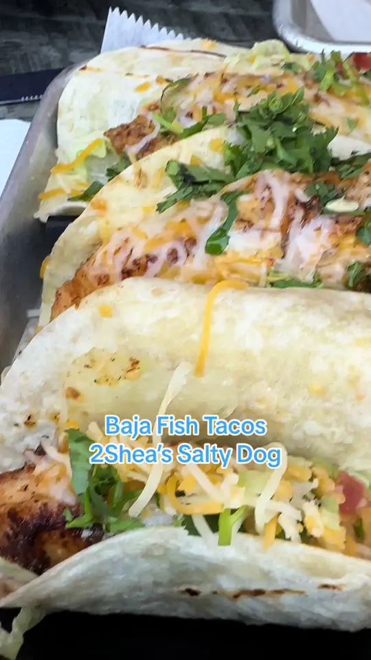 2Shea's Salty Dog in Marco Island showing food, baja fish tacos, video by mywalksinparadise on TikTok