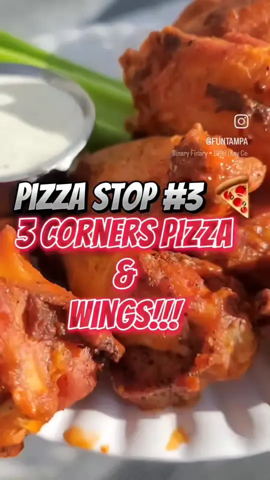 3 Corners Pizza in Trinity showing pizza, wings, video by funtampa on TikTok