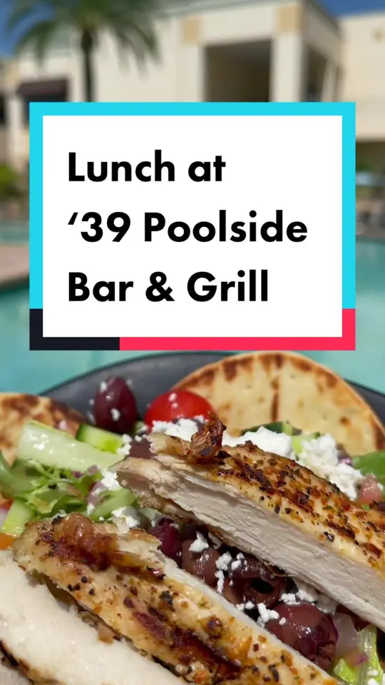 '39 Poolside Bar & Grill in Orlando showing lunch, poolside bar, grill, video by rosenhotels on TikTok