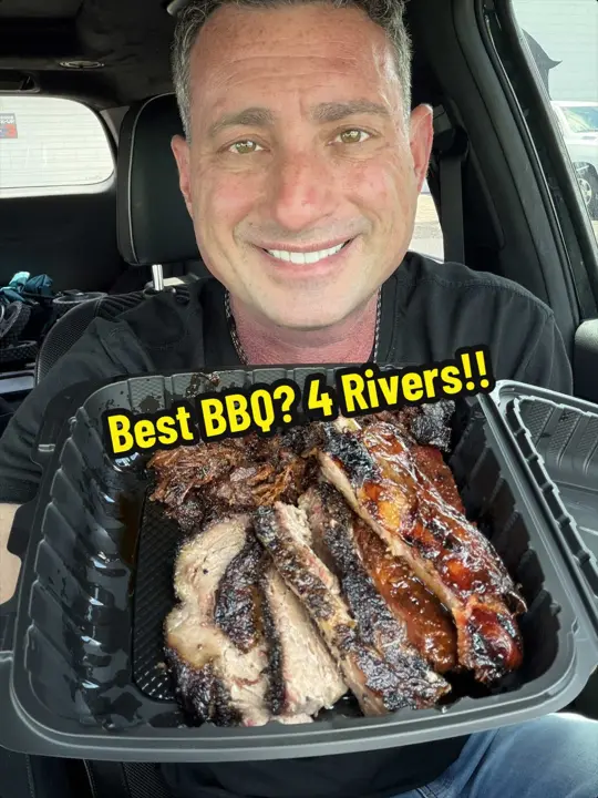 4 Rivers Smokehouse in Jacksonville showing review, ribs, brisket, burnt ends, video by foodiejustice on TikTok