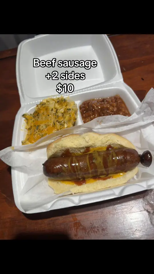 A Taste of Heaven Rib Shack in McDonough showing food, beef sausage, sides, video by a.taste.of.heaven62 on TikTok