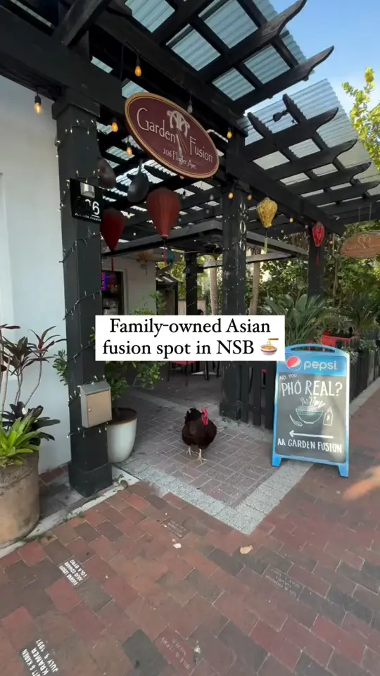 Aa Garden Fusion in New Smyrna Beach showing review, pho, stir fry, sake, video by Visit New Smyrna Beach on Facebook