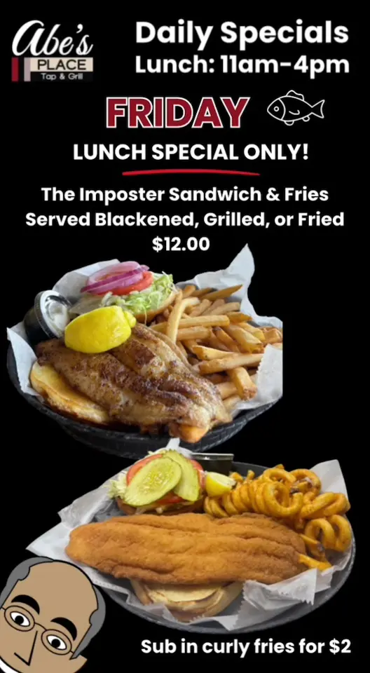  in Florida showing food, imposter sandwich & fries, video by abesplacetapandgrill on TikTok