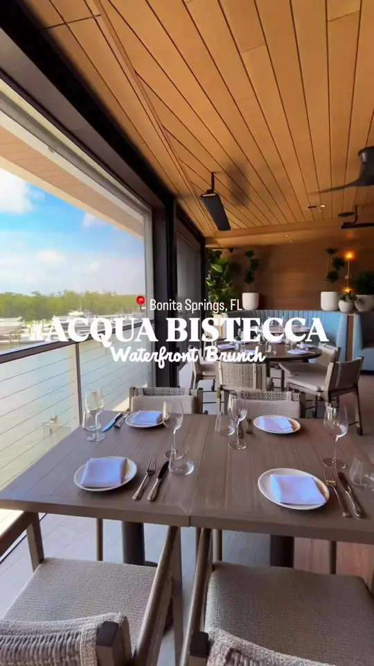 Acqua Bistecca in Bonita Springs showing waterfront views, weekend brunch, video by courtney_swfl on TikTok