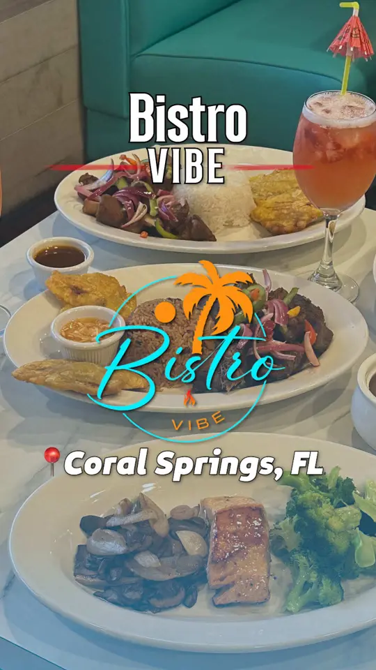 Addiction Bistro in Coral Springs showing food, boom shrimp / food, griot / food, tassot turkey / food, cajun shrimp & chicken pasta / food, grilled salmon / drinks, island drinks, video by marcshungry on TikTok
