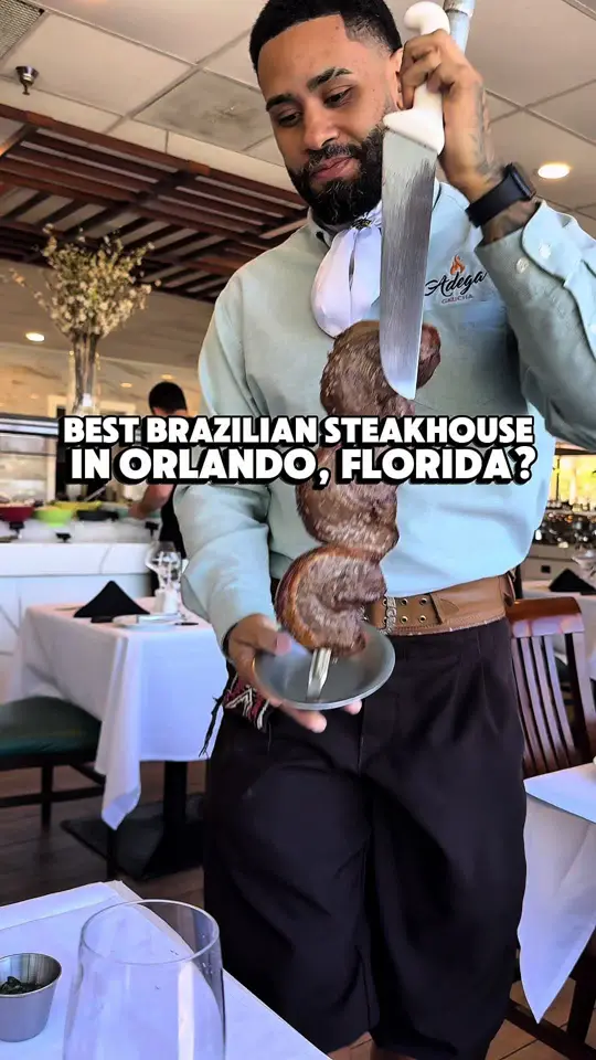 Adega Gaucha Brazilian Steakhouse in Kissimmee showing review, visit, picanha, filet mignon, lamb, beef ribs, video by tastychomps on TikTok