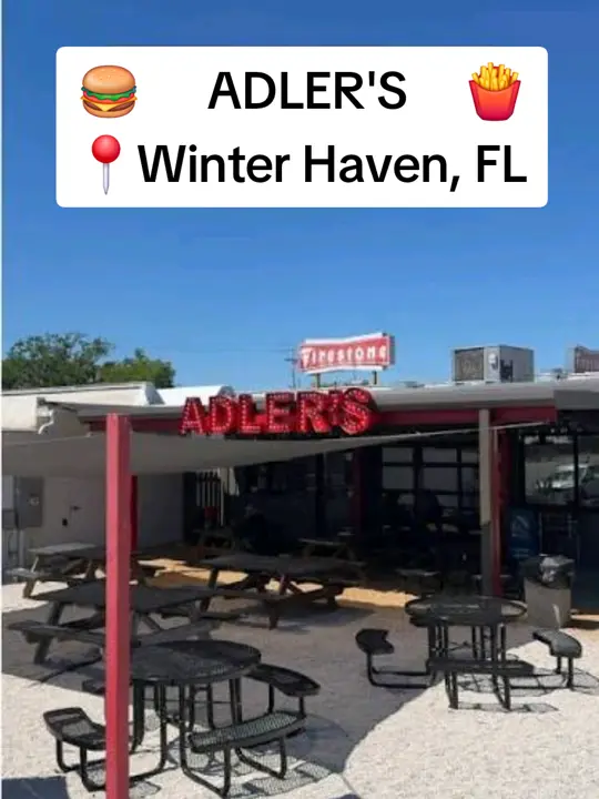 Adler’s in Winter Haven showing food, twitty burger, sweet potato fries, video by floridavibez on TikTok