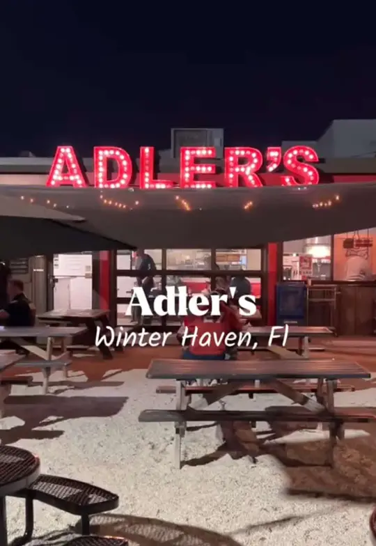 Adler’s in Winter Haven showing burger, fries, video by discom0mmy on TikTok