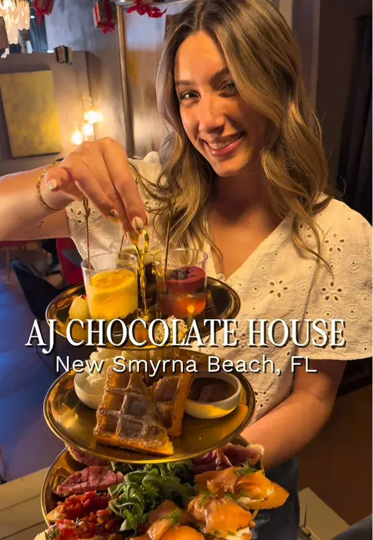  in Florida showing review, visit, peach tea, milk chocolate martini, pinot grigio, crostini tea tower, burrata & olive oil plate, video by datenightorl on TikTok