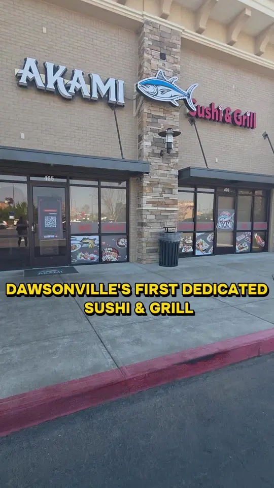 AKAMI Sushi & Grill in Dawsonville showing fresh sushi rolls, hibachi, edamame, gyoza, drinks, video by carolannei on TikTok