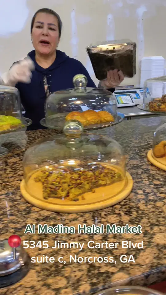 Al Madina Halal Market & Restaurant in Norcross showing visit, market, bakery, restaurant, video by bluebirdpatch on TikTok