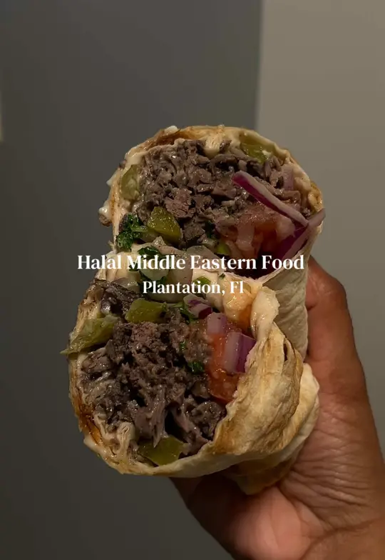 Al Natour Middle Eastern Restaurant in Plantation showing food, shawarmas, falafel, video by halalbitesfl on TikTok