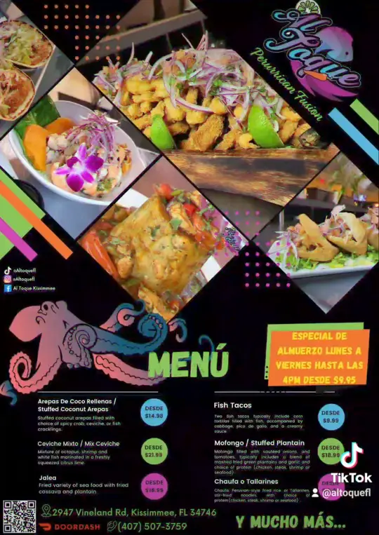Al Toque Perurrican Fusion in Kissimmee showing food, peruvian-peruvian fusion, video by Al Toque Kissimmee on Facebook