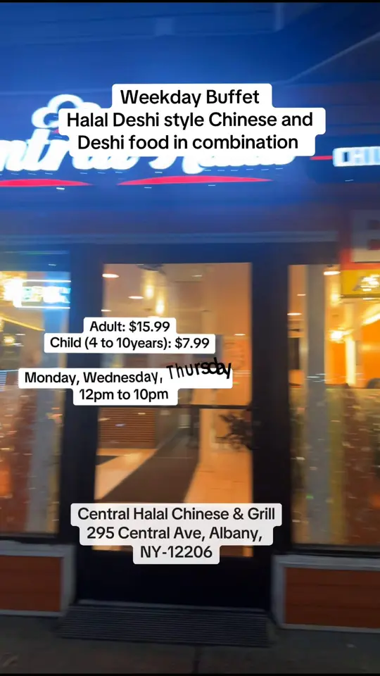 Albany Buffet in Albany showing buffet, halal chinese food, deshi food, video by central.halal.chi on TikTok