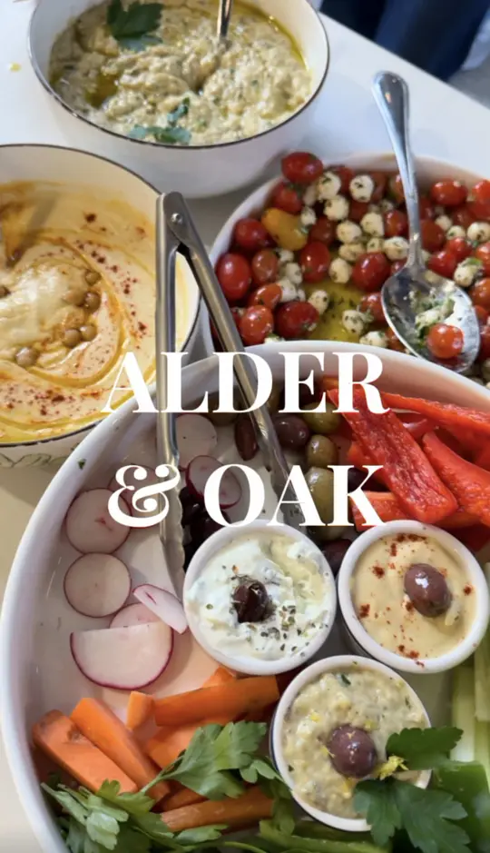 Alder & Oak in Jacksonville showing review, group dinners, indoor-outdoor space, wood-fired mediterranean food, video by bree_nix on TikTok