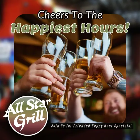 All Star Grill in Lake Wales showing happy hour, drinks, appetizers, atmosphere, video by All Star Grill on Facebook