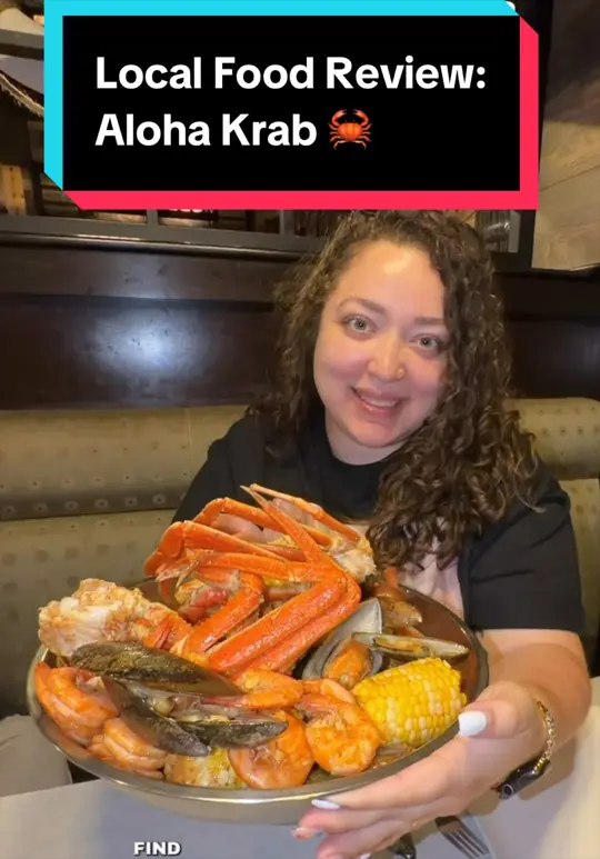 Aloha Krab Cajun Seafood & Bar in Albany showing review, snow crab, shrimp, green mussels, corn, potatoes, boiled eggs, aloha special sauce, video by the.tati.edit on TikTok