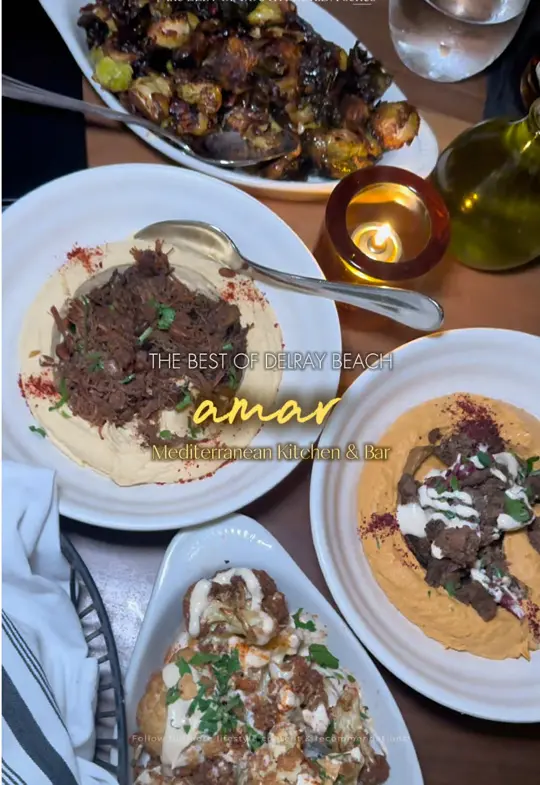 Amar Mediterranean Kitchen & Bar in Delray Beach showing review, visit, happy hour, food, atmosphere, video by chase.newyorkcity on TikTok