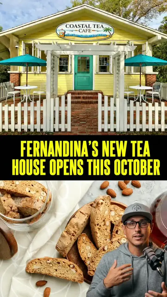 Amelia Island Coffee in Fernandina Beach showing coffee, tea, biscotti, video by retiremetoflorida on TikTok
