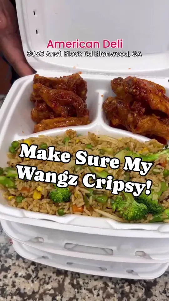 American Deli in Atlanta showing review, visit, crispy wings, video by atlantafoodguy on TikTok