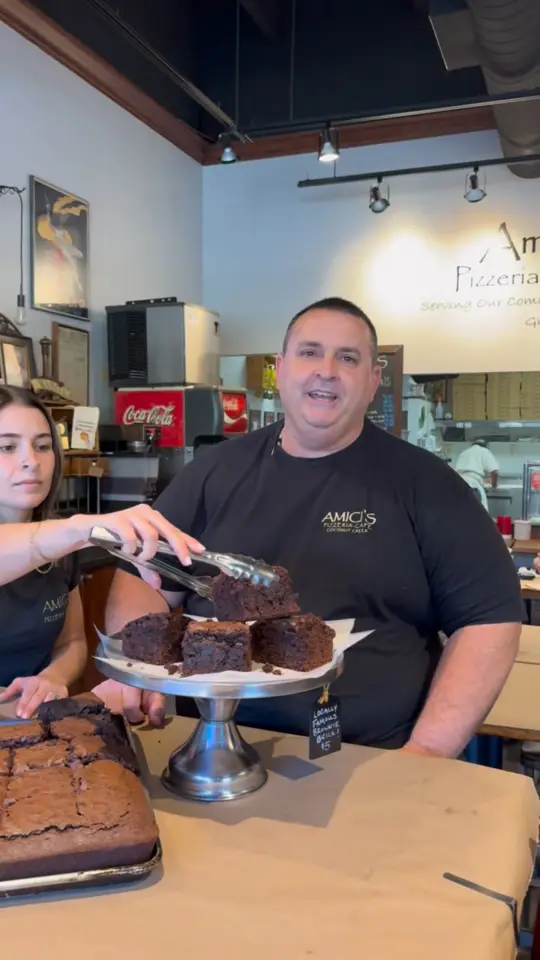 Amici's Pizza Cafe in Coconut Creek showing food, brownie brick, video by TAPinto Coconut Creek on Facebook