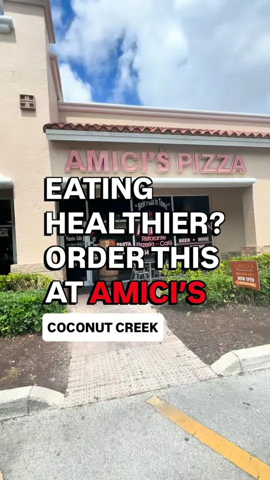 Amici's Pizza Cafe in Coconut Creek showing restaurant, amici's pizza cafe, grilled chicken, broccoli, video by TAPinto Coconut Creek on Facebook
