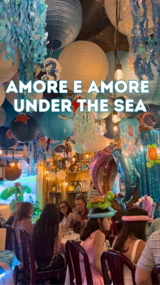 Amore e Amore in Atlanta showing review, family dinner, prix fixe menu, kids’ menu, under the sea theme, balloon artists, face painters, video by Mommy Poppins Atlanta on Facebook
