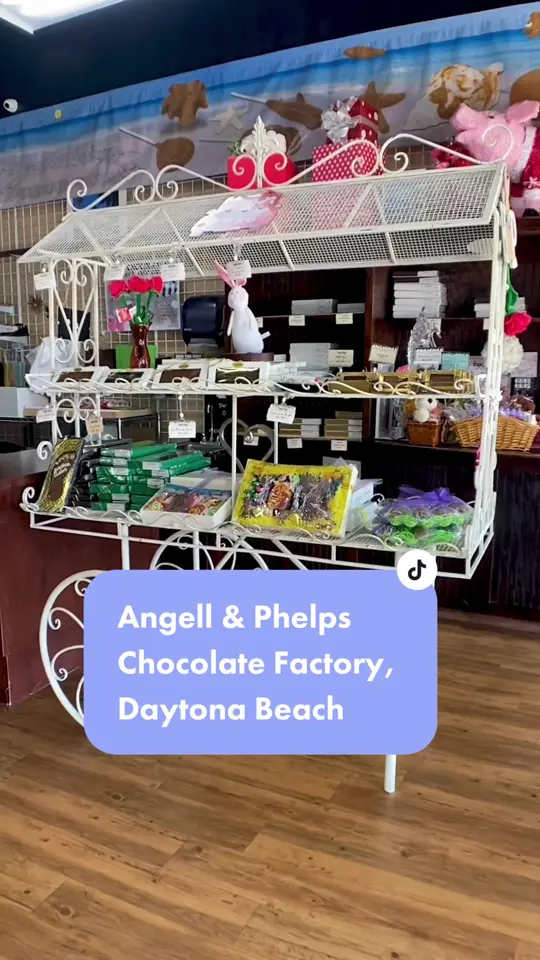 Angell & Phelps Chocolate Factory in Daytona Beach showing chocolate factory, easter candy, tour, video by haleyfitzgeralddd on TikTok