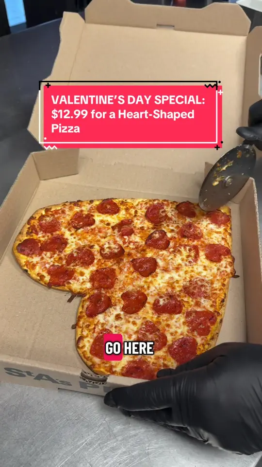 Angelo's in St. Petersburg showing food, medium heart shaped pizza, video by st.angelospizza on TikTok