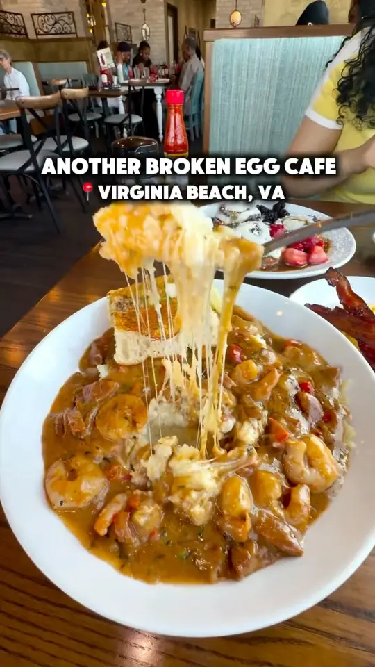 Another Broken Egg Cafe in Panama City Beach showing visit, review, brunch, shrimp & grits, video by Stormy Blue #StormChasers on Facebook
