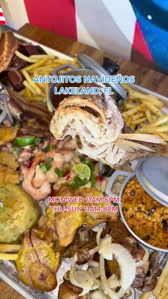 Antojitos Navideños Restaurant in Lakeland showing food, puertorican food, video by bite4bite on TikTok