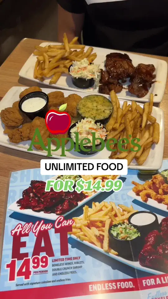 Applebee's Grill + Bar in Cutler Bay showing food, all you can eat wings, video by nateeatss on TikTok