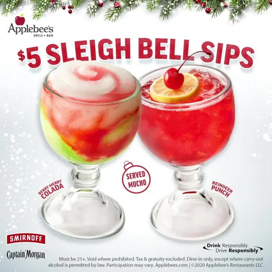Applebee's Grill + Bar in Dawsonville showing cocktail, berry merry colada, cocktail, reindeer punch, video by Applebee's Grill + Bar on Facebook
