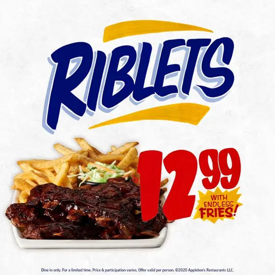 Applebee's Grill + Bar in Gainesville showing food, all you can eat, riblets, double crunch shrimp, boneless wings, video by Applebee's Grill + Bar on Facebook