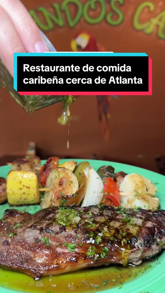 Armando's Caribe in Duluth showing restaurant visit, caribbean fusion cuisine, drinks, desserts, atmosphere, video by marymatheustraveler on TikTok