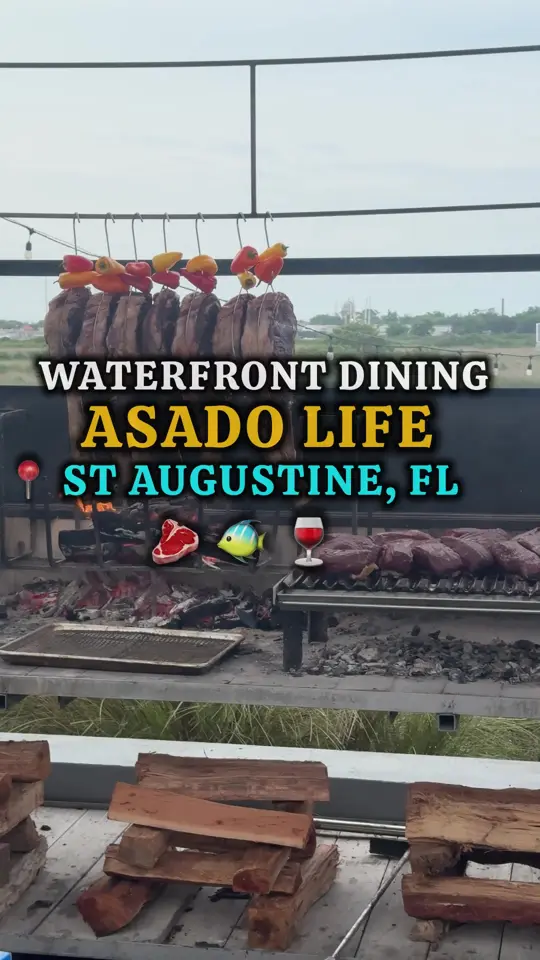 Asado Life in St. Augustine showing food, asado trio, lobster mac & cheese, bronzino, crispy skin sea bass, restaurant visit, video by walkingonglittersunshine on TikTok