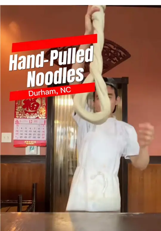 Asian Kitchen in Palm Harbor showing review, hand shaved noodles, chili wontons, dumplings, green beans, video by lindaeatsworld on TikTok