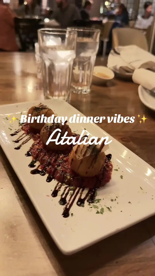 Atalian Kitchen & Bar in Atlanta showing review, visit, atmosphere, risotto cheese fritters, chicken parm, beef short ribs, video by torres.lt1 on TikTok