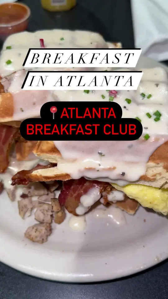 Atlanta Breakfast Club in Atlanta showing food, buttermilk fried lobster tail with creamy grits, house remoulade egg omelette, video by servinglooksatl on TikTok