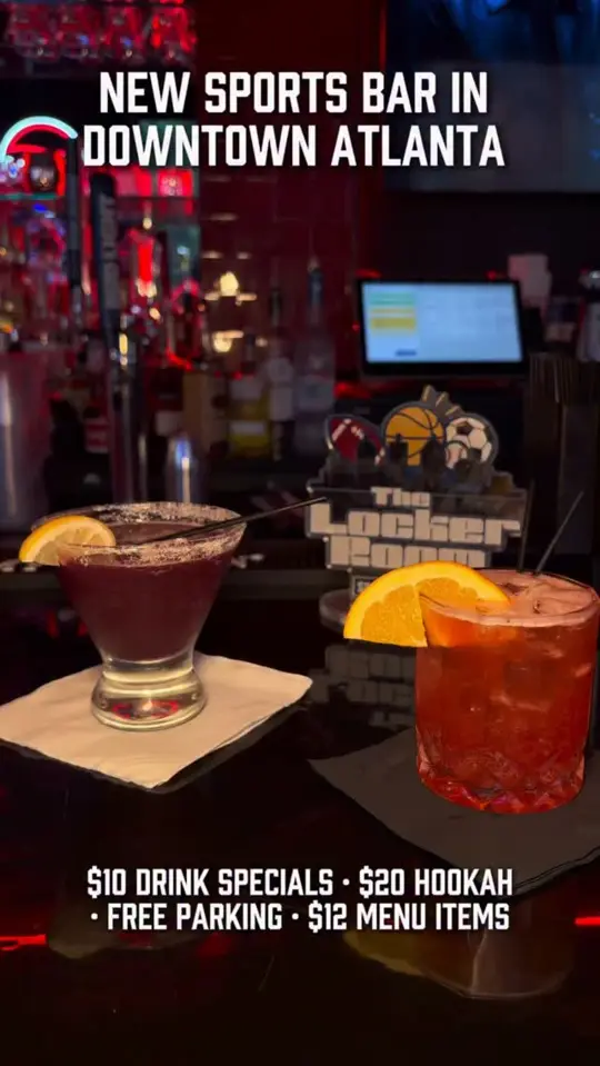 Atlanta Sports Bar & Nightclub in Atlanta showing review, visit, happy hour specials, liquor, food specials, hookah, free parking, tvs, live djs, game night, draft beer, bottled beer, video by Candace Eloise on Facebook