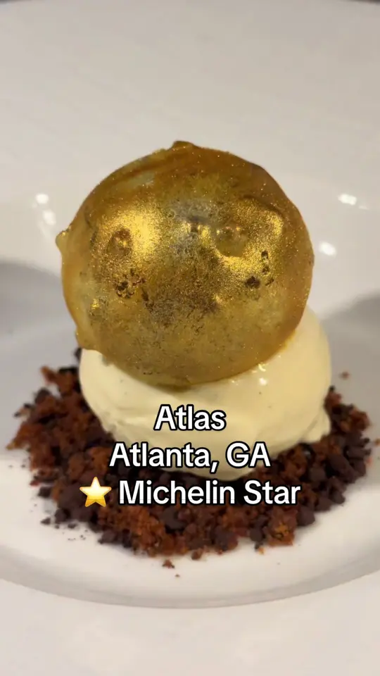 Atlas in Atlanta showing review, 10 course tasting menu, desserts, video by highspeeddining on TikTok
