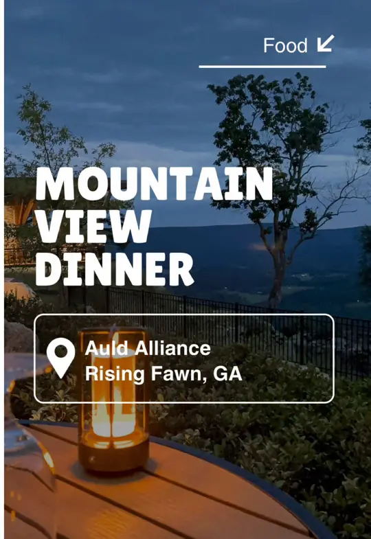 Auld Alliance in Rising Fawn showing restaurant, dinner, mountain view, steak dinner, candlelit dinner, video by knoxvilledatenights on TikTok