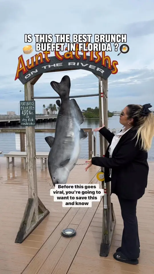 Aunt Catfish's On The River in Port Orange showing brunch, buffet, pancakes, video by Beercutieandfoodie on Facebook
