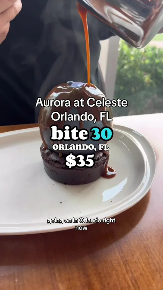 Aurora at the Celeste in Orlando showing review, visit, $35 meal deal, deconstructed pie dessert, video by beercutieandfoodie on TikTok