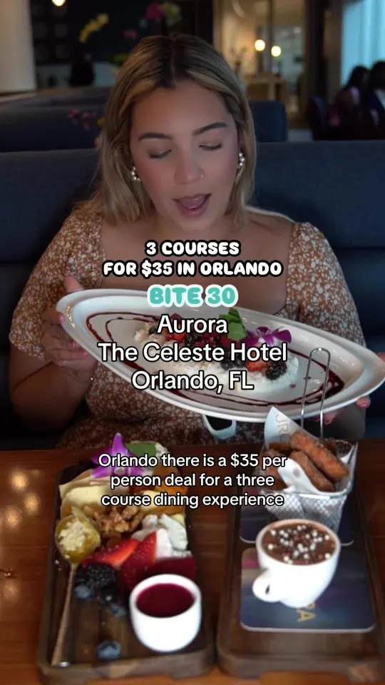 Aurora at the Celeste in Orlando showing review, visit, oxtail empanadas, video by beercutieandfoodie on TikTok
